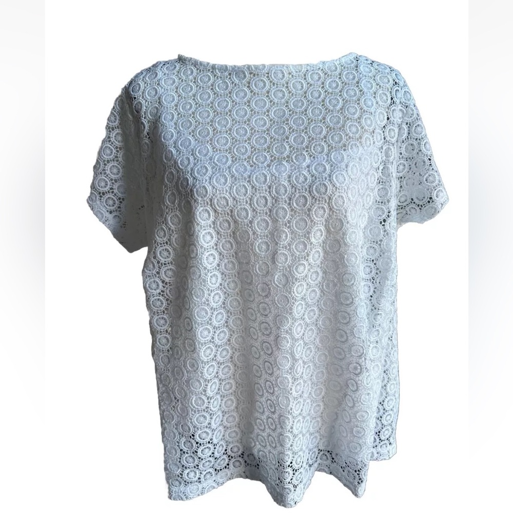 Liz Claiborne Woman 1X White Top with camisole Short Sleeve plus #summertops
